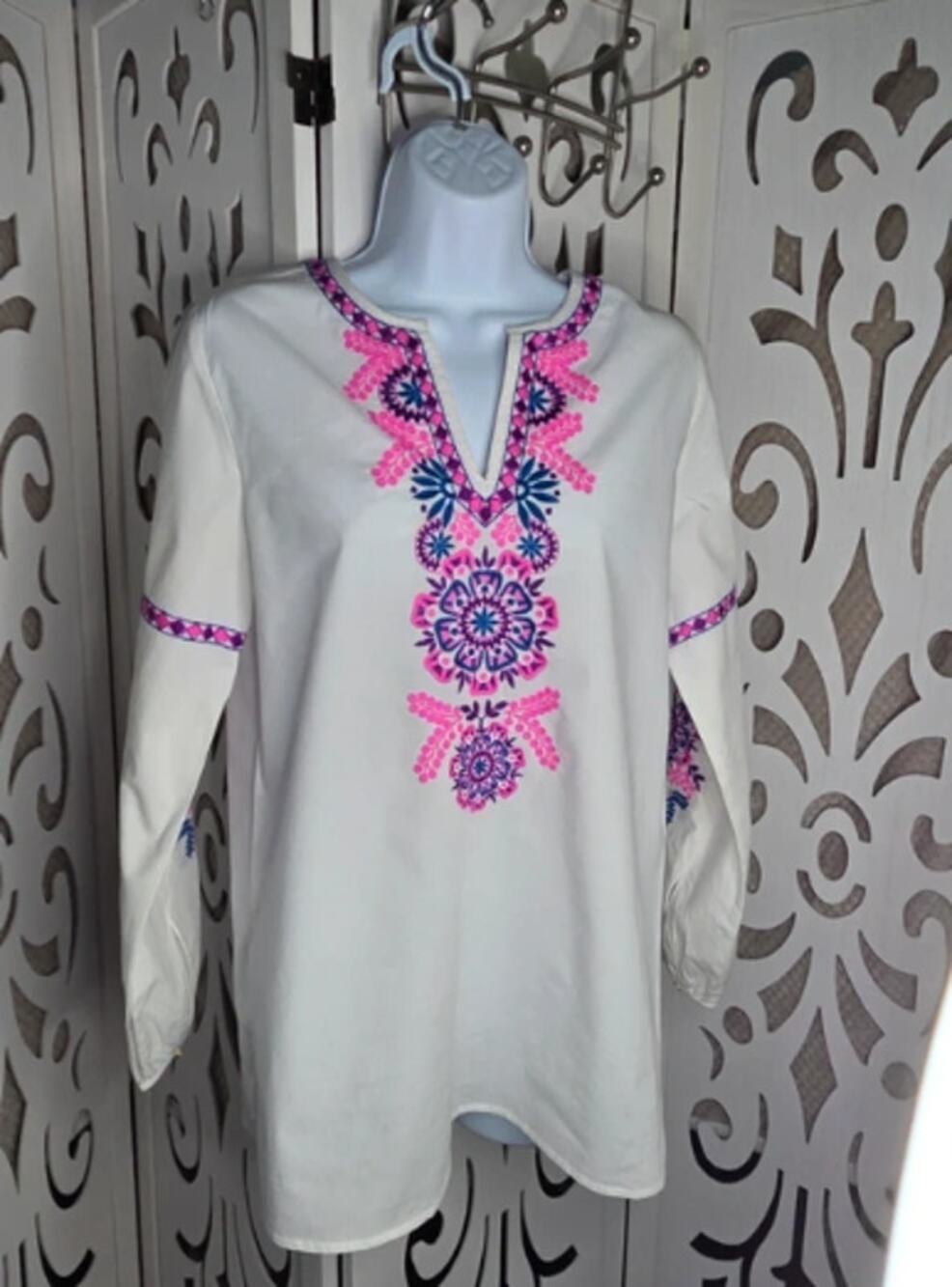 Lilly Pulitzer Womens Small White Embroidered Tunic Top Cotton Boho Resort NWOT